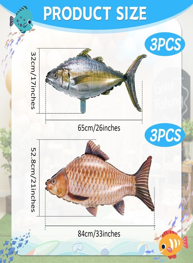 Charnoel 6 Pcs Fish Balloons Realistic Inflatable Carp Tuna Balloons for Fishing Theme Party Decorations Gone Fishing Party Decorations Supplies - Image 2